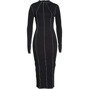 Good American Lettuce Edge Long Sleeve Midi Dress Fitted Knit Size 0 NWT